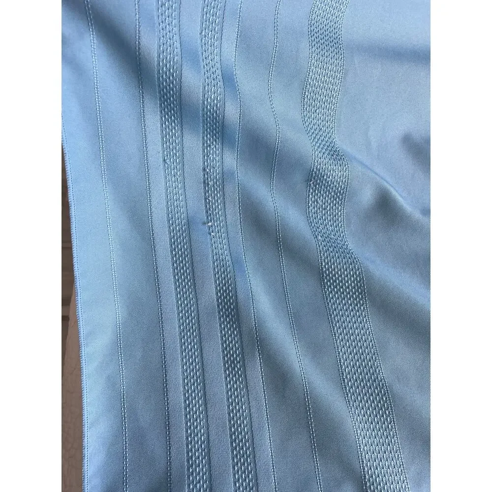Vintage Blue Woven Damask Tablecloth Rectangular Striped 1980s Fabric Craft